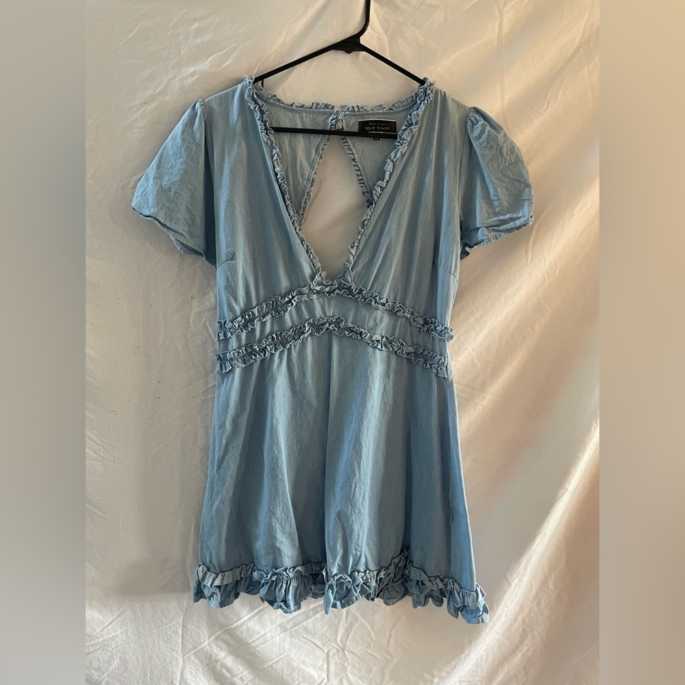 Vici Powder Blue Ruffle-Trim Mini Dress